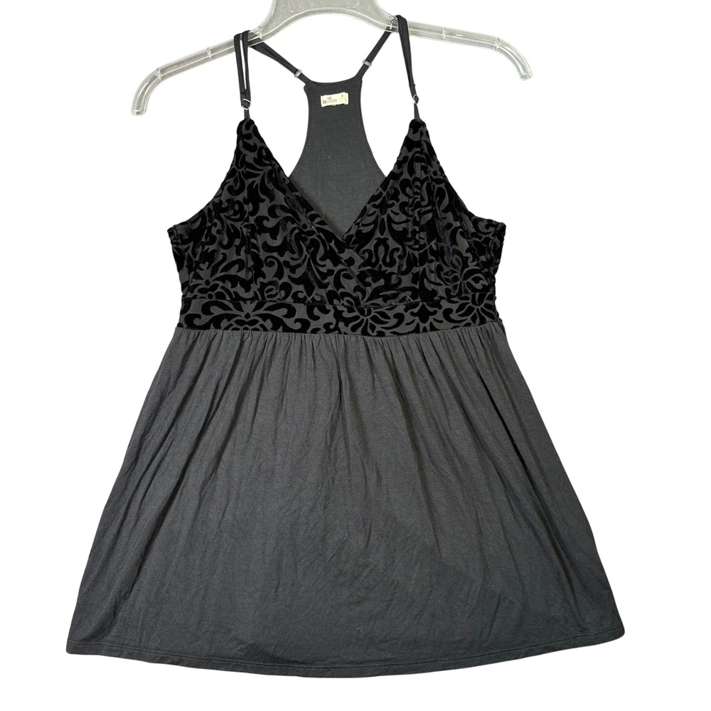 Hollister Babydoll Cami Velvet Flocked Damask Y2K Whimsigoth Black Medium